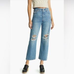 Levi's Ribcage Straight Ankle Ripped Blue Denim (after love) Size 27